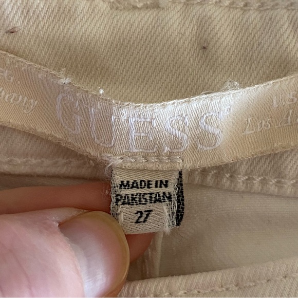 Vintage Guess Jeans Woman’s Wide leg Triangle Patch White Stretch Size 27 - Picture 4 of 7